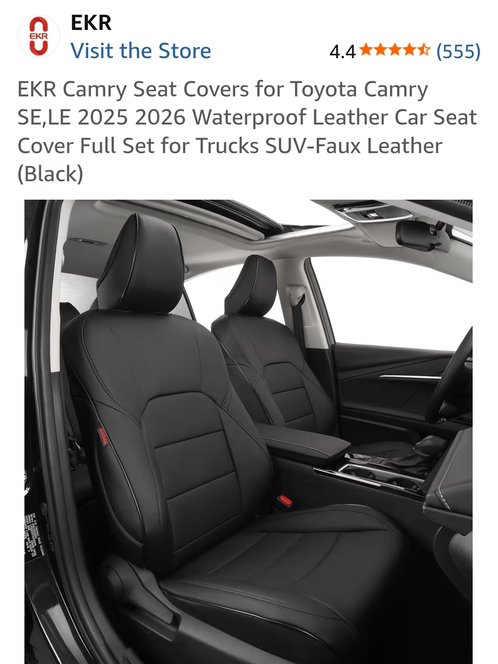 EKR Black Faux Leather Car Seat Covers - Full Front Set